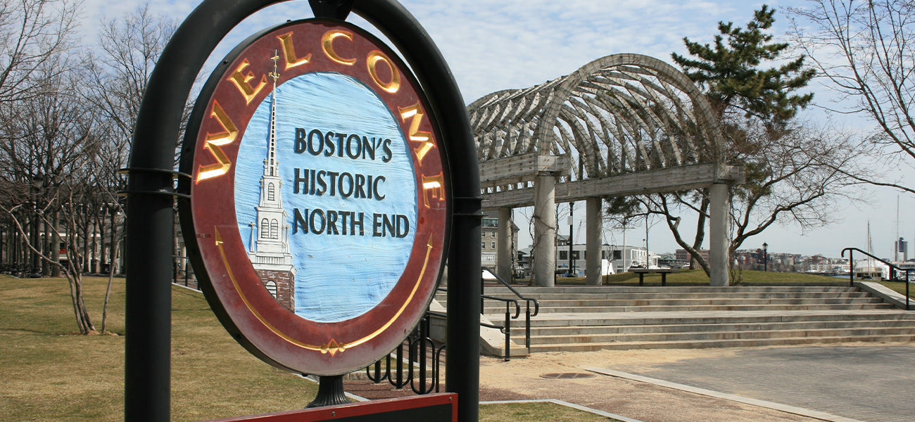 Welcome sign for Boston&rsquo;s North End.